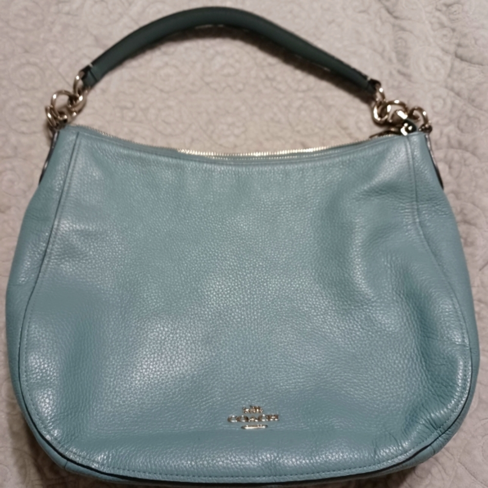 Coach Elle blue pebbled leather handbag purse